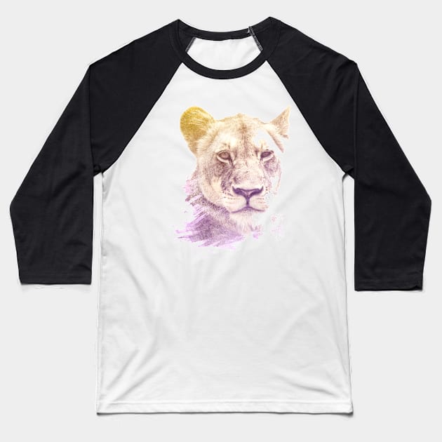 Lioness Superimposed Watercolor Baseball T-Shirt by deificusArt